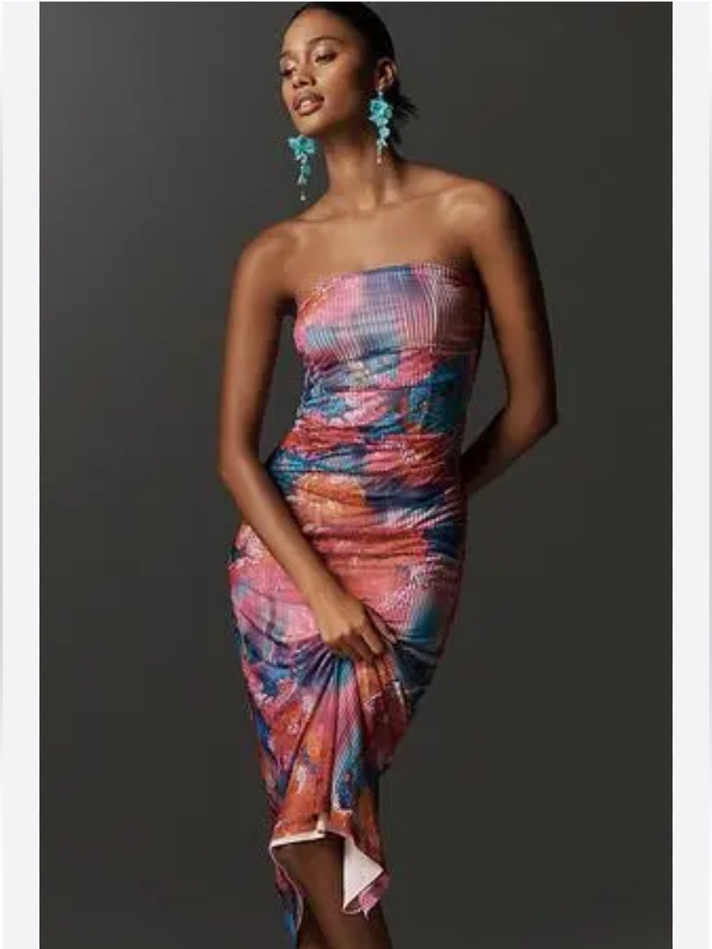 Anthropologie NWT The Soleil Slim Strapless Ruched Mesh Dress size XL. - Picture 14 of 16